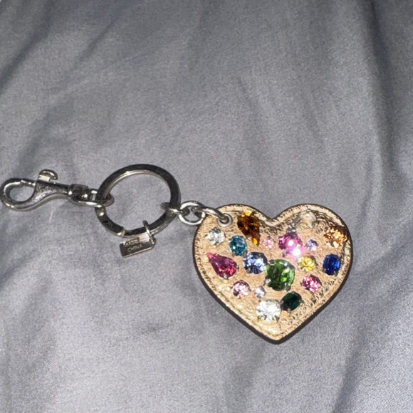COACH Gold Heart Keychain with Multicolored Stones - Picture 1 of 3
